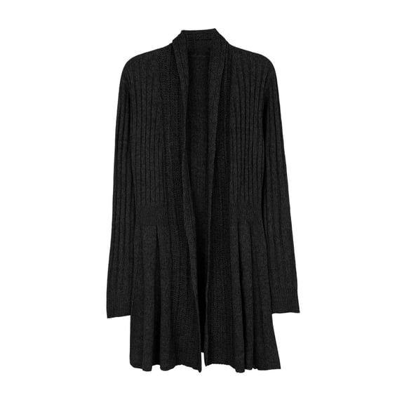 ZHOGXU Long Cardigans For Women Knit Long Sleeve Pleated Waist Sweater Outerwear Autumn Winter Casual Coat,Black,L