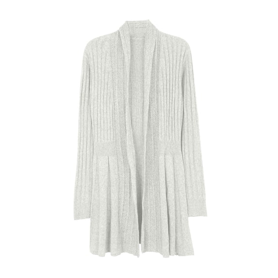 ZHOGXU Long Cardigans For Women Knit Long Sleeve Pleated Waist Sweater Outerwear Autumn Winter Casual Coat,White,XL