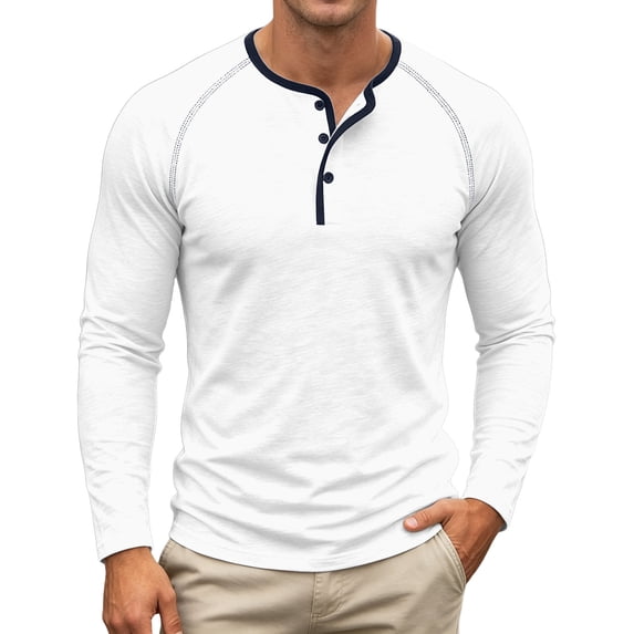 ZHOGXU Long Sleeve O Neck Button Men's T Shirts Pullover Tee Comfortable Everyday Wear