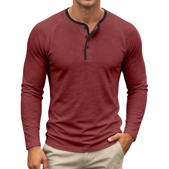 ZHOGXU Long Sleeve O Neck Button Men's T Shirts Pullover Tee Comfortable Everyday Wear