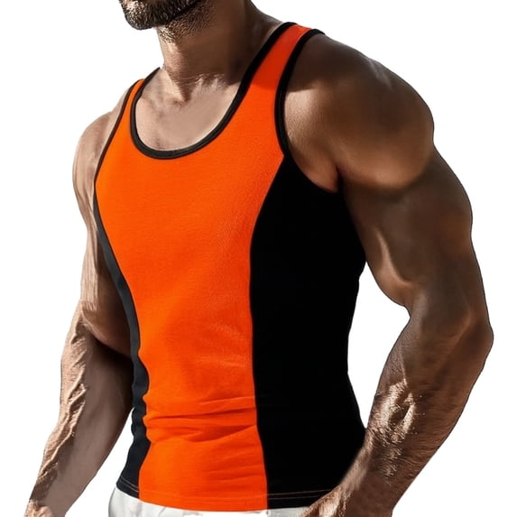 ZHOGXU Male Tank Top Summer Sleeveless Round Neck Color Block Fashion Breathable Vest For Outdoor Activities,Orange,Xl