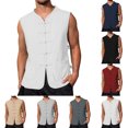 thumbnail image 1 of ZHOGXU Male Tank Tops Sleeveless V Neck Solid Color Buttons Pockets Comfortable Breathable Summer Top For Everyday Wear,Black,L, 1 of 8