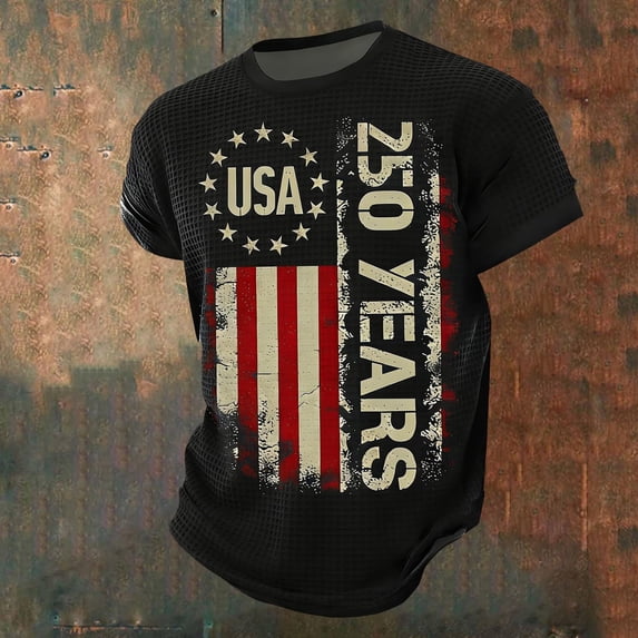 ZHOGXU Men T Shirt Short Sleeve Round Neck 250 Years Print Comfortable Breathable Tee Top For Independence Day Celebration,Black,Xxxxxl