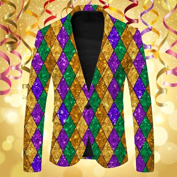 ZHOGXU Men's Blazers Long Sleeve Lapel Color Block Geometric Printed Comfortable Fashion Suit Jacket Top For Stage Performance And Party,Gold,Xxl