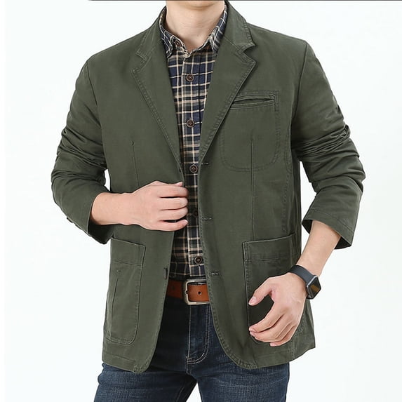 ZHOGXU Men's Blazers With Pockets Long Sleeve Lapel Solid Color Buttons Comfortable Fashion Slim Fit Suit Jacket Top For Daily Wear,Army Green,Xl