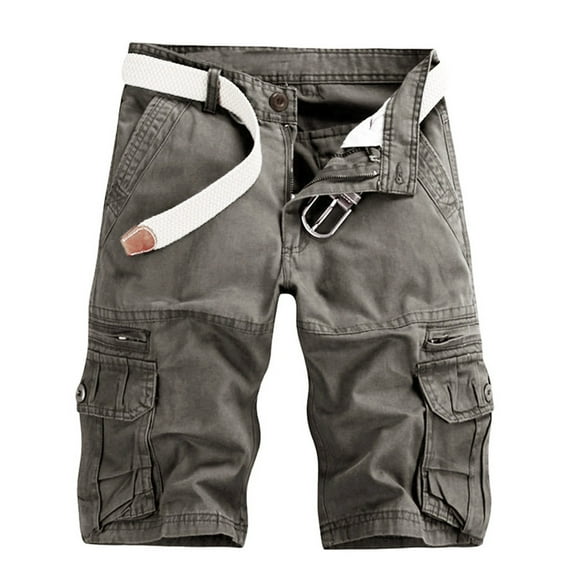 ZHOGXU Men's Casual Cargo Shorts With Pockets Solid Color Loose Breathable Fashion Knee Length Shorts For Outdoor Activities,Dark Gray,31