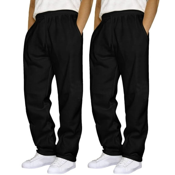 ZHOGXU Men's Casual Pants Sets With Pockets Solid Color Drawstring Elastic Waist Straight Fit Breathable Loose Trousers 2 Pcs For Everyday Wear,Black,Xxxl