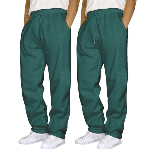 ZHOGXU Men's Casual Pants Sets With Pockets Solid Color Drawstring Elastic Waist Straight Fit Breathable Loose Trousers 2 Pcs For Everyday Wear,Dark Green,Xl