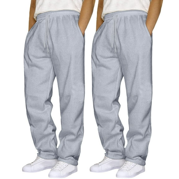 ZHOGXU Men's Casual Pants Sets With Pockets Solid Color Drawstring Elastic Waist Straight Fit Breathable Loose Trousers 2 Pcs For Everyday Wear,Grey,L