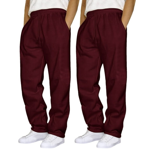 ZHOGXU Men's Casual Pants Sets With Pockets Solid Color Drawstring Elastic Waist Straight Fit Breathable Loose Trousers 2 Pcs For Everyday Wear,Wine,S