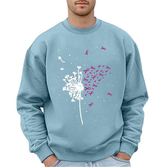 ZHOGXU Men's Casual Pullover Round Neck Long Sleeve Cartoon Print Loose Fit Breathable Sweatshirt For Autumn Winter Everyday Wear,Light Blue,S