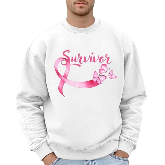 ZHOGXU Men's Casual Pullover Round Neck Long Sleeve Letter Print Loose Fit Breathable Warm Sweatshirt For Autumn Winter Everyday Wear,White,L