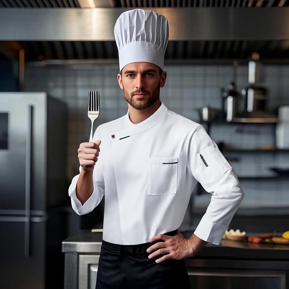 ZHOGXU Men's Catering Chef Workwear Chef Outfit Long Sleeve Solid Color Top Comfortable Breathable Cardigan Shirt With Pockets For Work,White,M