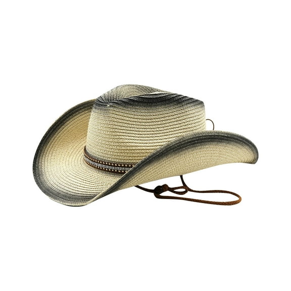 ZHOGXU Men's Straw Cowboy Hat With Adjustable Straps Wide Brim Stylish Comfortable Caps For Casual Daily Wear Beige M