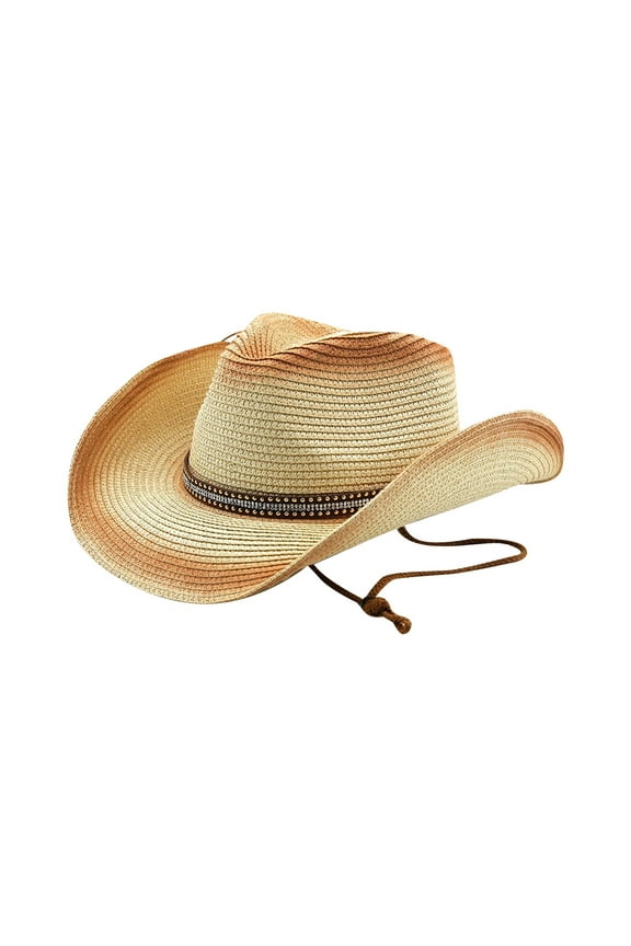 Men's Straw Cowboy Hat With Adjustable Straps Wide Brim Stylish Comfortable Caps For Casual Daily Wear Orange M