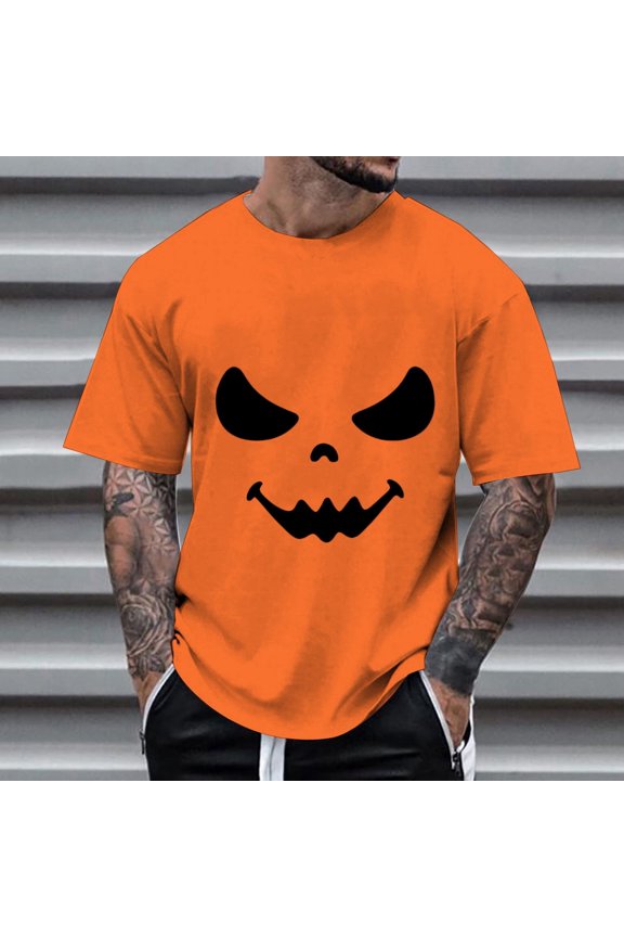 Men's T Shirts Pumpkin Graphic Print Short Sleeve Round Neck Loose Fit Comfortable Tee For Casual Daily Wear,Orange,Xxl