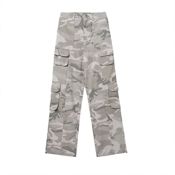 ZHOGXU Mens Baggy Jeans Camouflage Print Straight Leg Cargo Pants With Pockets Casual Soft Pant Streetwear,Light Gray,XXXL