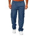 thumbnail image 1 of ZHOGXU Mens Cargo Pants Elastic Waist Solid Color Straight Leg Comfortable Stretch Outdoor Sports Trousers With Pockets For Daily Wear Blue L, 1 of 5