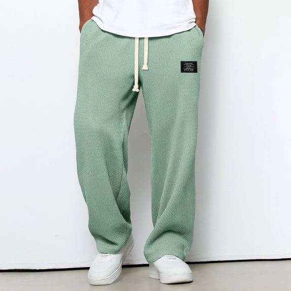 ZHOGXU Mens Casual Pants Drawstring Elastic Waisted Solid Color Straight Fit Comfortable Trousers With Pockets For Daily Wear Green Xxxxl