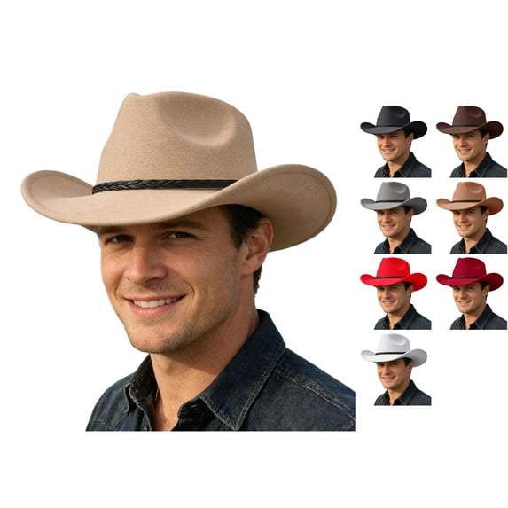 ZHOGXU Mens Cowboy Hat Solid Color Wide Brim Ethnic Style Fashion Comfortable Lightweight Cap For Stage Performance And Theme Party,Beige,One Size