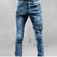 thumbnail image 1 of ZHOGXU Mens Jeans High Waist Straight Fit Ripped Stretch Slim Fit Denim Pants With Pockets For Daily Wear Blue S, 1 of 4