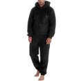 thumbnail image 1 of ZHOGXU Mens Jumpsuit Solid Color Zip Front Hooded Pajamas With Pocket Warm Relaxed Fit Romper Loungewear,Black,XXXL, 1 of 6