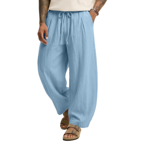 ZHOGXU Mens Long Pants Modern Wide Leg Elastic Waist Drawstring Breathable Lightweight Relaxed Fit With Pocket Classic Style Work Wear