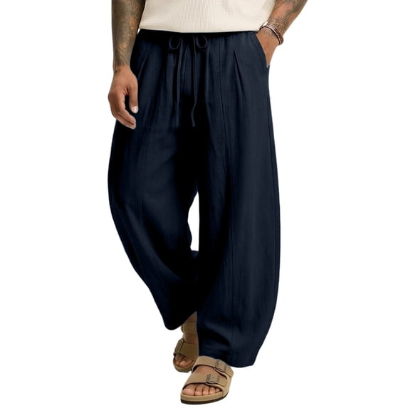 ZHOGXU Mens Long Pants Modern Wide Leg Elastic Waist Drawstring Breathable Lightweight Relaxed Fit With Pocket Classic Style Work Wear