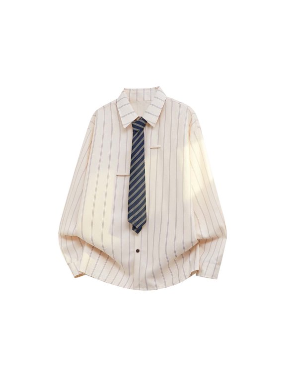 Mens Shirts Striped Long Sleeve Button Down Dress Shirt Oversized Classic Preppy Style Tops For Work,Beige
