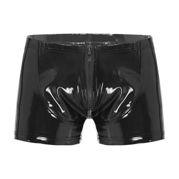 ZHOGXU Mens Shorts Leather High Waist Solid Color Zipper Comfortable Stylish Shorts For Daily Wear Black L