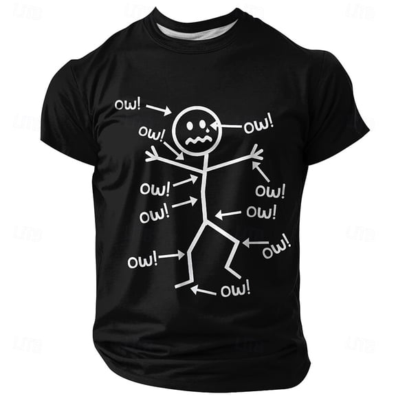 ZHOGXU Mens Summer T Shirt Casual Abstract Print Round Neck Short Sleeve Loose Fit Stretchy Comfortable Tee Top For Daily Wear,Black,Xl