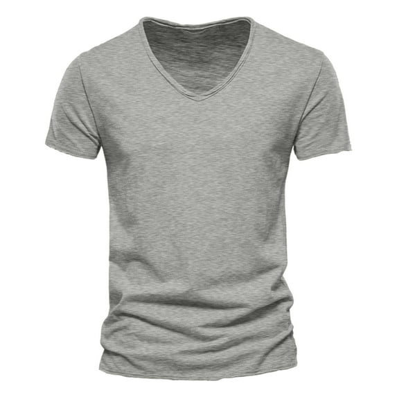 ZHOGXU Mens Summer T Shirt Casual Solid Color V Neck Short Sleeve Comfortable Breathable Top For Outdoor Activities,Grey,Xl