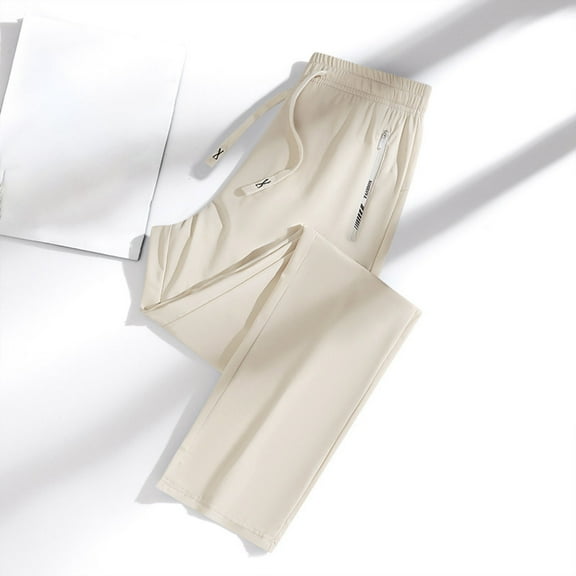 ZHOGXU Mens Sweatpants Drawstring Elastic Waisted Solid Color Breathable Ice Silk Jogging Sports Pants Trousers With Pockets For Daily Wear Beige Xxxxxl