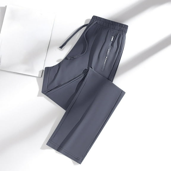ZHOGXU Mens Sweatpants Drawstring Elastic Waisted Solid Color Breathable Ice Silk Jogging Sports Pants Trousers With Pockets For Daily Wear Grey Xxxxl