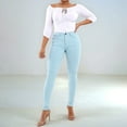 thumbnail image 1 of ZHOGXU New Women's Jeans With Pocket Solid Color High Waist Skinny Fashion Stretch Denim Pants Trousers For Daily Wear,Blue,L, 1 of 7