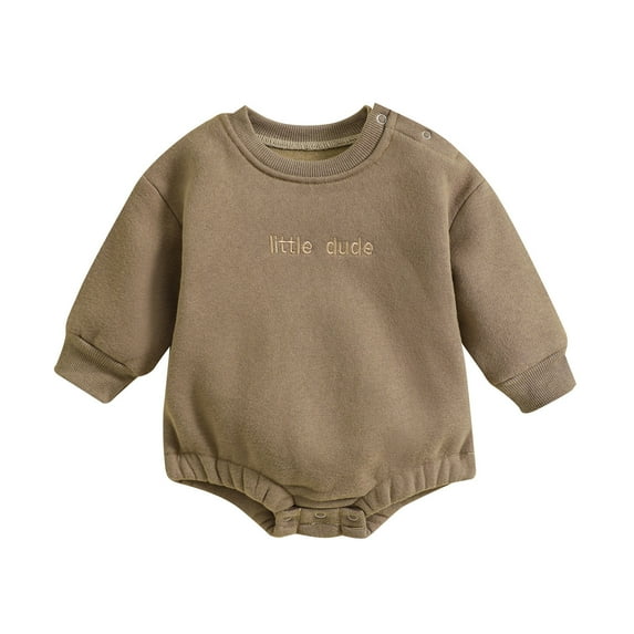 ZHOGXU Newborn Boys Girls Romper Long Sleeve Letter Embroidery Solid Color Comfortable Bodysuits For Casual Daily Wear,Khaki,18-24 Months