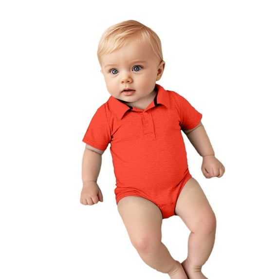 ZHOGXU Boys Girls Romper Short Sleeve Turndown Collar Solid Color Comfortable Breathable Bodysuits For Daily Wear And Outdoor Activities,Orange,0-3 Months