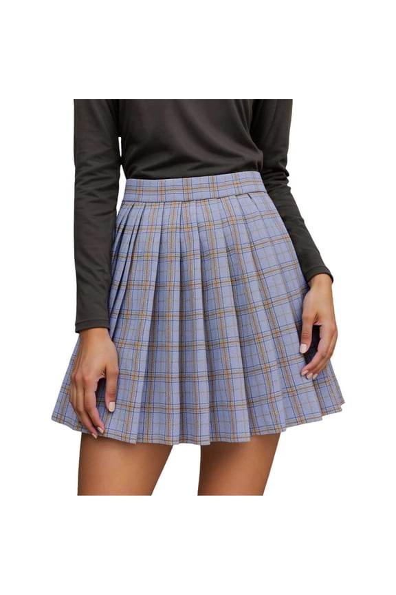 Skirt For Women Summer High Waist Plaid Printed Pleated A Line Comfortable Fashion Mini Skirt For Daily Wear And Party,Light Gray,M