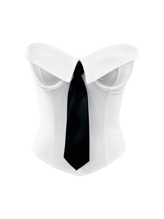 Sleek Corset Bustier For Women With Neckline Tie Strapless Control Body Overbust Corsets,White,S