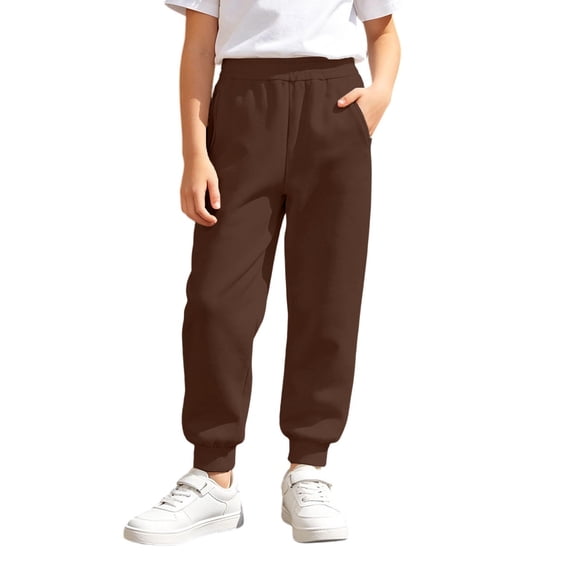 ZHOGXU Soft Winter Elastic Waist Solid Color Jogger Kids Pants For Girls With Pocket Back To School Wear