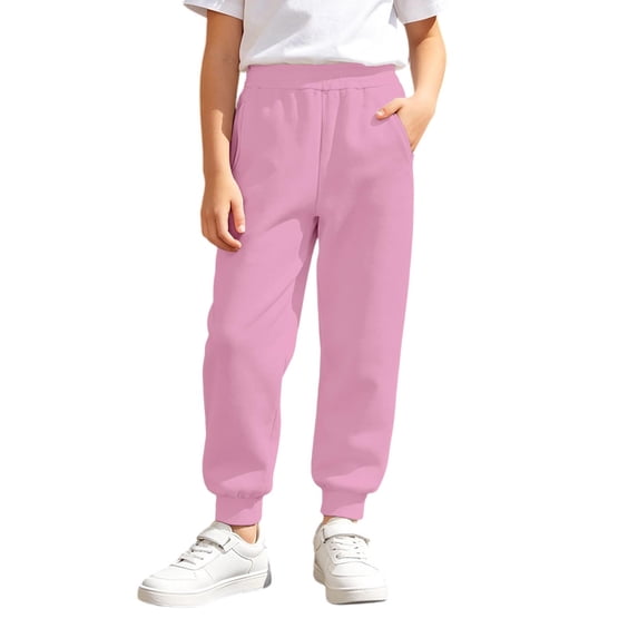 ZHOGXU Soft Winter Elastic Waist Solid Color Jogger Kids Pants For Girls With Pocket Back To School Wear