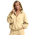thumbnail image 1 of ZHOGXU Soft Womens Zip Up Hoodie Sweatshirt Solid Color Long Sleeve Tops Relaxed Fit Ribbed Cuffs With Pocket Comfortable Everyday Wear, 1 of 6