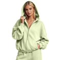 thumbnail image 1 of ZHOGXU Soft Womens Zip Up Hoodie Sweatshirt Solid Color Long Sleeve Tops Relaxed Fit Ribbed Cuffs With Pocket Office Casual Daily, 1 of 6