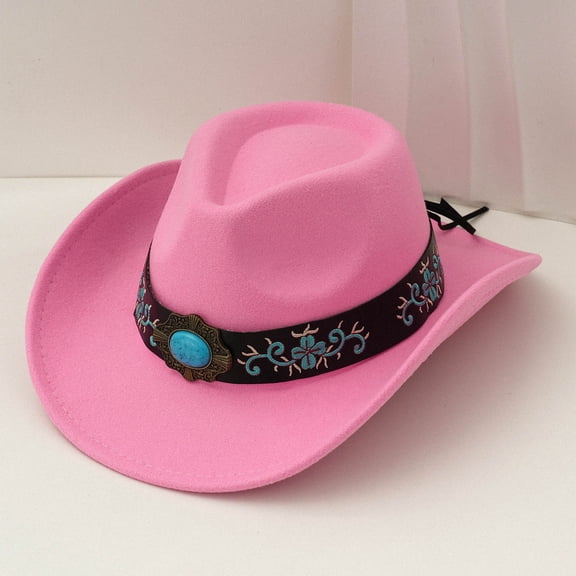 ZHOGXU Stylish Unisex Cowboy Hat With Buckle Belt Ethnic Style For Holiday Vacation And Party Wear Elegant Fashion Caps Pink One Size