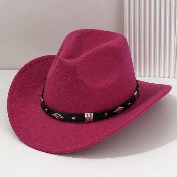 ZHOGXU Stylish Unisex Cowboy Hat With Buckle Belt For Concerts Outdoor Events And Party Wear Elegant Fashion Caps Hot Pink One Size