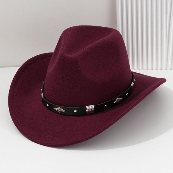 ZHOGXU Stylish Unisex Cowboy Hat With Buckle Belt For Concerts Outdoor Events And Party Wear Elegant Fashion Caps Wine One Size