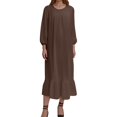 thumbnail image 1 of ZHOGXU Stylish Womens Midi Dresses Solid Color Round Neck Long Sleeve Regular Fit Ruffle Hem Office Daily Wear, 1 of 5