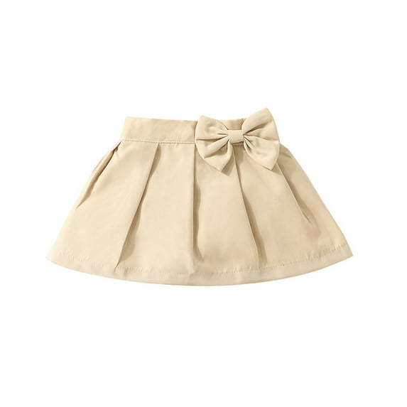 ZHOGXU Summer Baby Girls Bow Pleated Skirt Fashion Elastic Waist Solid Color Comfortable Fashion Skirt,Khaki,3-6 Months