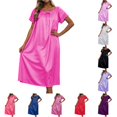 thumbnail image 1 of ZHOGXU Summer Dresses For Women Short Sleeve Round Neck Solid Color Midi Length Loose Fit Nightdress For Everyday Wear,Hot Pink,One Size, 1 of 4