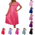 thumbnail image 1 of ZHOGXU Summer Dresses For Women Short Sleeve V Neck Solid Color Midi Length Loose Fit Nightdress For Everyday Wear,Watermelon Red,One Size, 1 of 4
